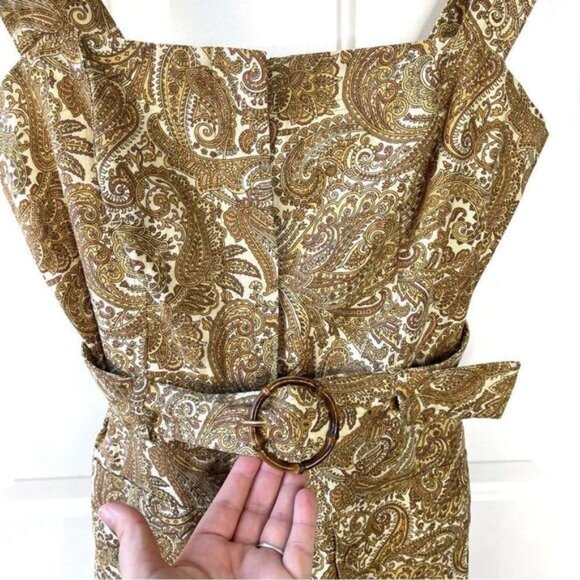 Revolve NEW House Of Harlow 1960 Mustard and Brown Paisley Belted Romper Size 6 - Picture 2 of 8